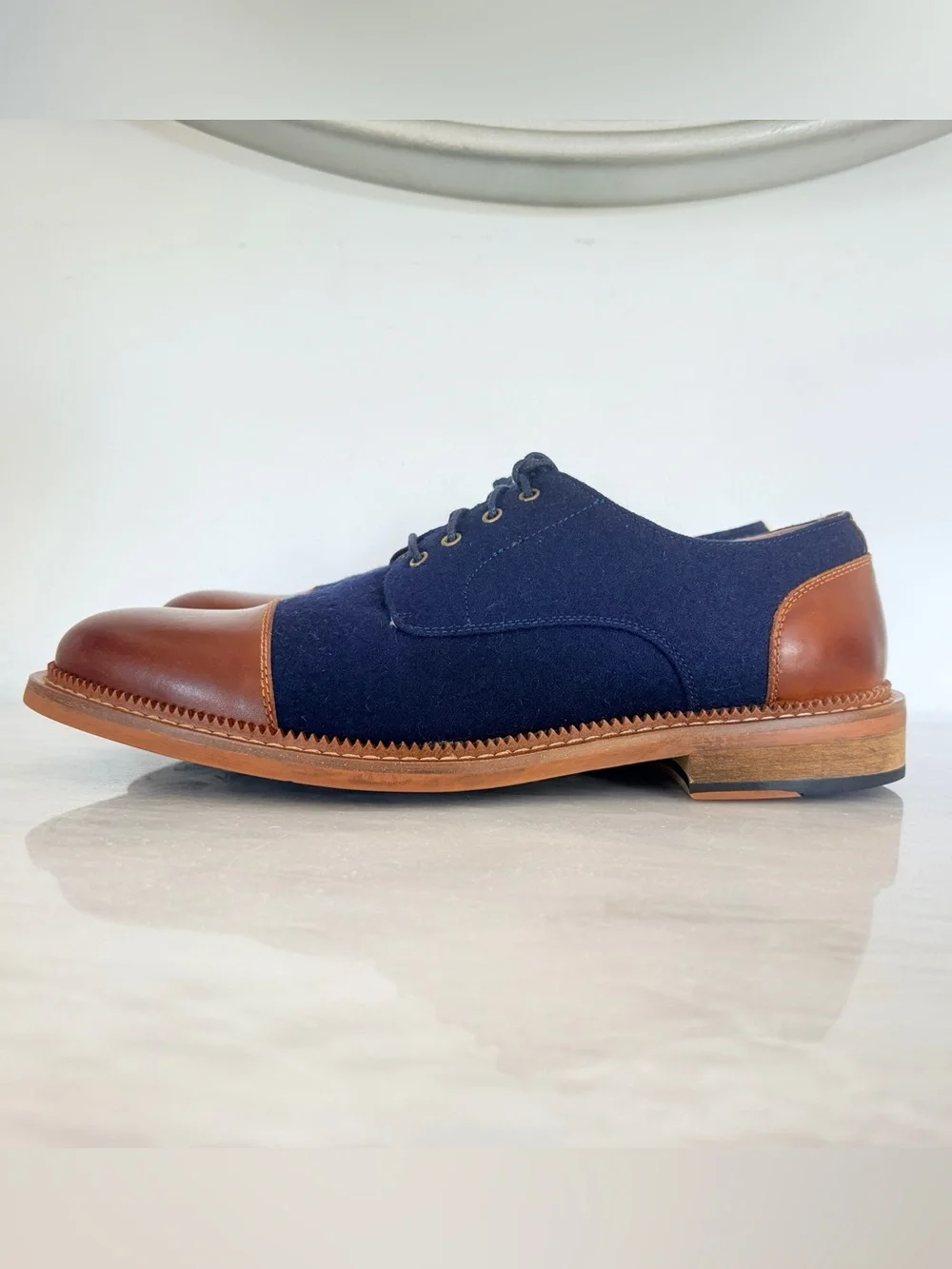 Vintage Foundry Co Dante Cap Toe Oxford Shoes Men’s 10 Blue Suede Brown Leather